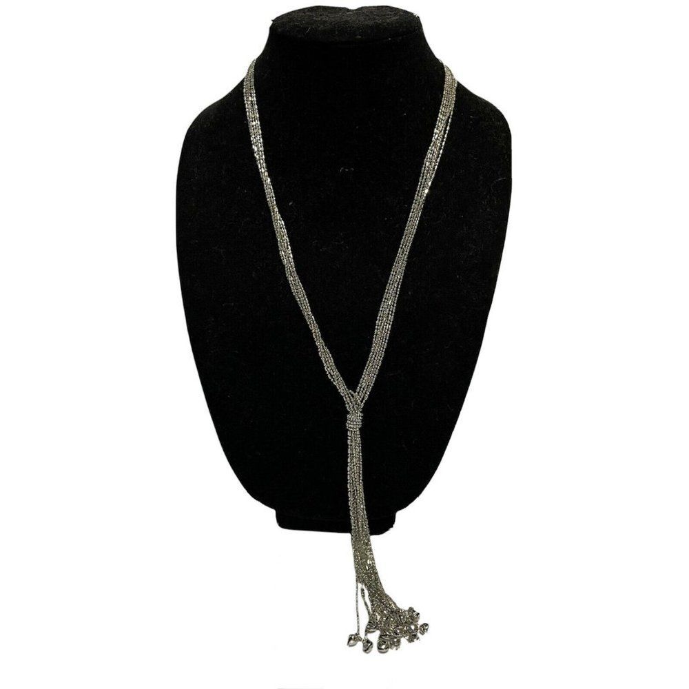 silver tone multi strand chain knot y necklace bell Tassel 23-26”L
